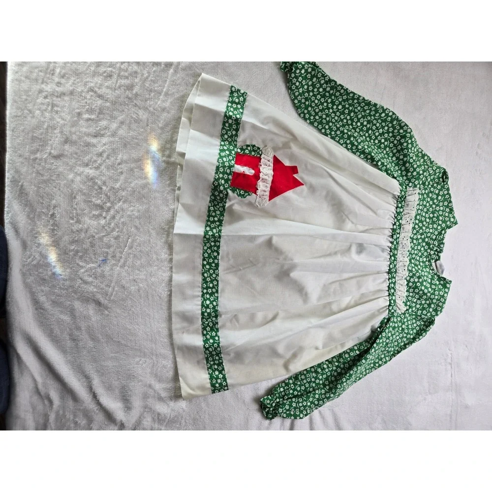 Vintage‎ Nannette Girls Green White Floral Birdhouse Applique Dress Size 6 99425